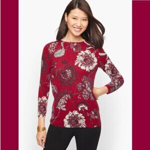 Talbots Petites Pure Cashmere Small Petite Crew Neck Floral Top